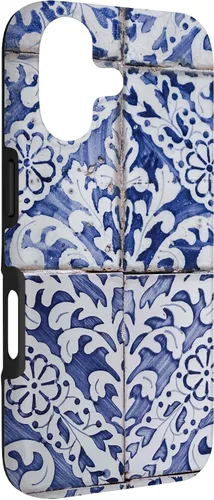 Vista 3 de Azulejos de patrón portugués - Funda azul y blanca floral para iPhone 17