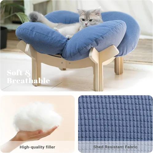 Vista 5 de CHEERHOME PETS Cama Elevada para Gatos de Madera con Cojín Sofá Mullido para Mascotas Sofá para Gatos de Interior Silla de Salón Elevada