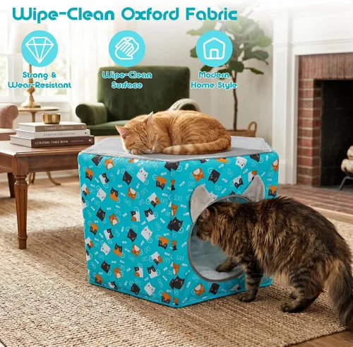 Vista 13 de Camas para gatos de interior, cama hamaca elevada para gatos, casa hexagonal para gatos con malla transpirable y parte inferior antideslizante, cama