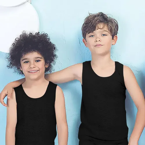Vista 5 de Brix Camiseta sin mangas para niños, sin etiquetas, 100% algodón, súper suave, paquete de 4 novedades. 2 x negro y 2 blanco