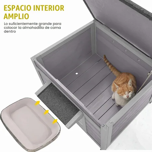 Vista 2 de Cat House - Casa para gatos con cortina para gatos con aislamiento, techo resistente a la intemperie (cubierta individual)