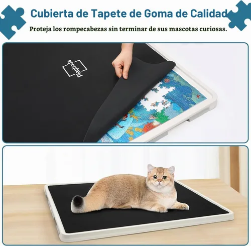 Vista 6 de Playboda - Tabla de rompecabezas giratoria de plástico de 1500 piezas con cajones y cubierta, mesa portátil de rompecabezas de 35 x 27 pulgadas