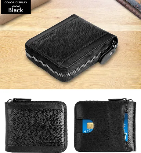Vista 9 de Admetus Billeteras con bloqueo RFID para hombre, billetera de cuero con cremallera para hombres con tarjetero RFID plegable