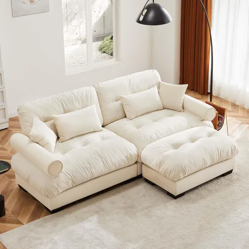 Vista 18 de Otomana beige para sofá modular modular, sofá individual, asiento otomano para sofá modular convertible, sofás de terciopelo para sala de estar