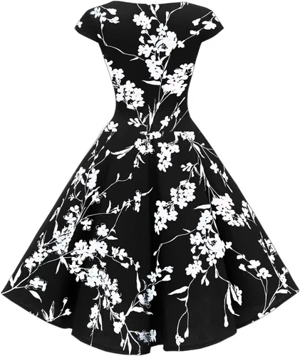 Vista 6 de PUKAVT - Vestido de cóctel para mujer, diseño con manga casquillo, vestido de fiesta de estilo retro acampanado de los años 1950, con bolsillos