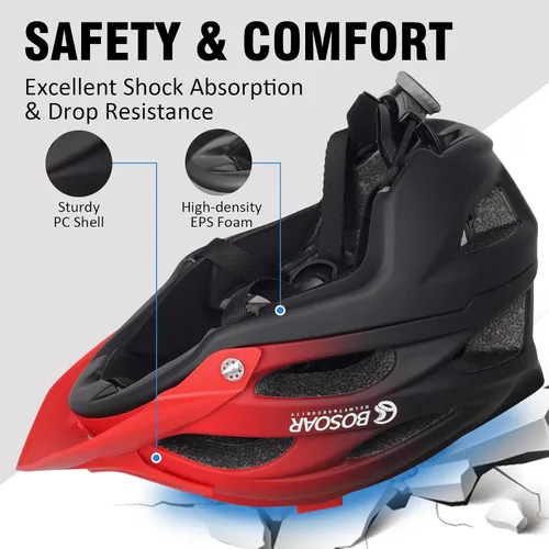 Vista 3 de Casco de bicicleta de montaña Bosoar, casco de ciclismo para adultos con soporte para cámara y visera desmontable para hombres, mujeres y jóvenes