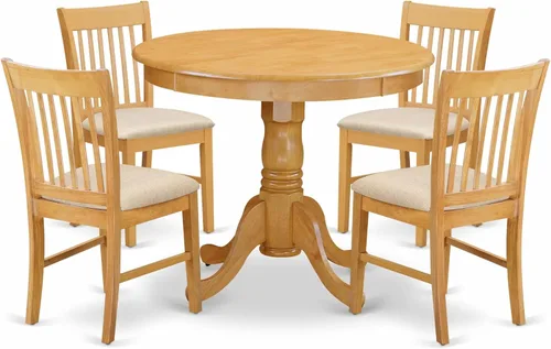 Vista 9 de East West Furniture ANNO3-MAH-C Juego de mesa y sillas de cocina de 3 piezas contiene una mesa de comedor redonda con pedestal y 2 sillas de comedor