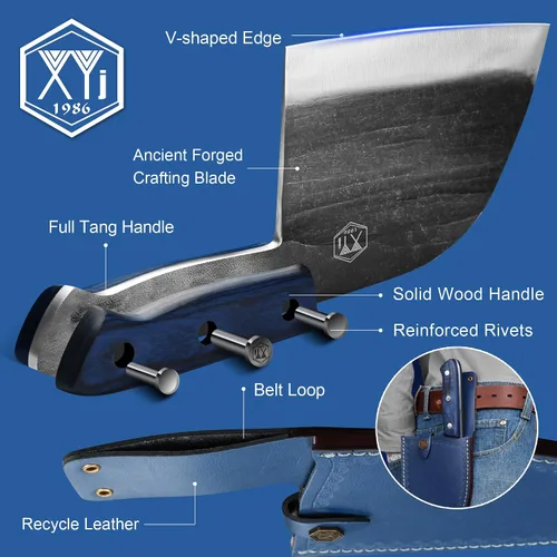Vista 4 de XYJ Cuchillo de carnicero forjado hecho a mano Cuchillo de chef serbio Cuchillo de acero inoxidable para carne y verduras Cuchillo de camping