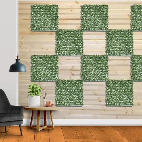 Vista 8 de Boj con pantalla de privacidad de hoja perenne, paneles de seto de hoja perenne, pared de plantas falsas de 20 x 20 pulgadas