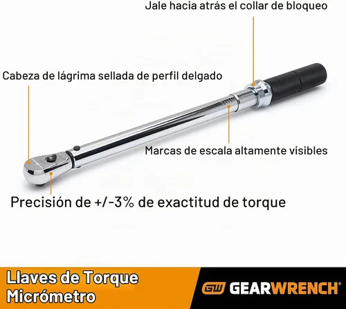 Vista 2 de GearWrench 85062 3/8" unidad de llave dinamométrica, micrómetro, 10–100 pulg/lb.