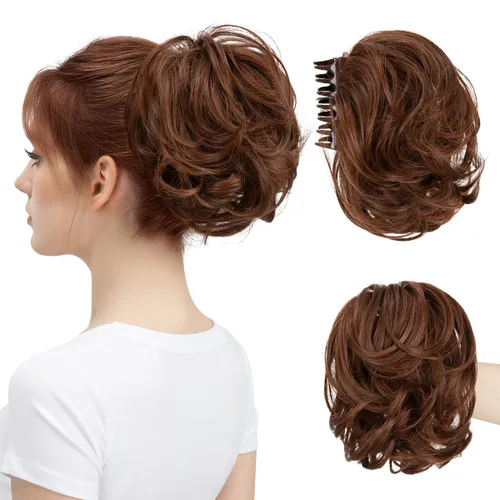 Vista 18 de Pinza de pelo con clip de garra, moño corto, pieza de cabello de moño desordenado, extensiones de cabello flexibles, ramificación de cabello