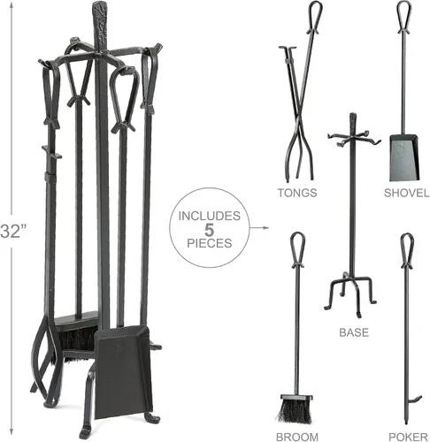 Vista 2 de Uniflame, F-1183 Olde World - Juego de 5 herramientas para chimenea con acabado de hierro con asas de bucle Loop Handles