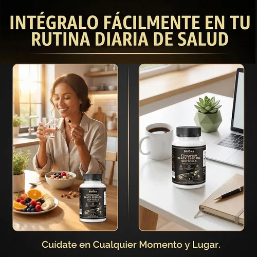Vista 6 de Cápsulas de aceite de semilla negra etíope 100% pura, 800 mg, 60