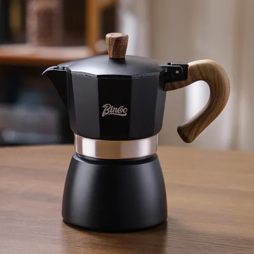 Vista 5 de Estufa para máquina de café expreso, olla de camping Moka de 2 tazas/4.1 fl oz, cafetera italiana de café expreso, fácil de usar (negro)