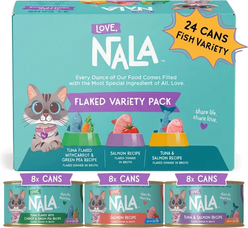 Vista 13 de LOVE, NALA - Comida húmeda natural para gatos adultos - Atún en copos con zanahoria y guisantes verdes en caldo - Sin granos, sin OMG, proteína