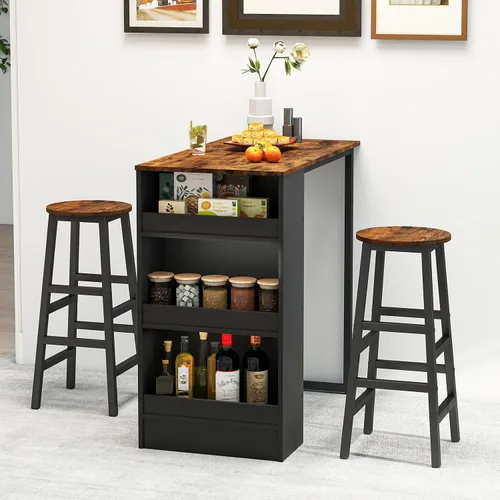 Vista 7 de Giantex Juego de mesa de comedor de 3 piezas, mesa de cocina rectangular de 36 pulgadas y 2 taburetes de bar con estantes de almacenamiento, juego