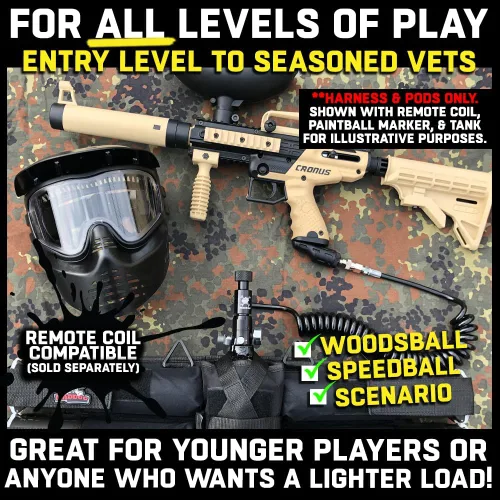 Vista 4 de Maddog 4+1 Arnés de Paintball de Nivel de Entrada con Cinturón de Paquete de Cápsulas y Bolsa Portadora de Tanque HPA CO2 Incluye (4) Cápsulas