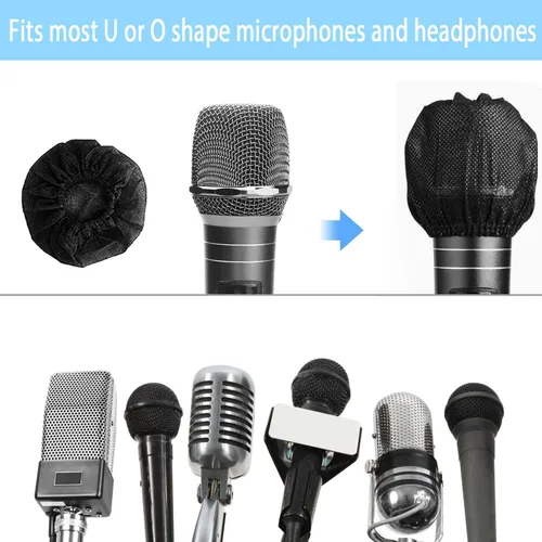 Vista 2 de SUNPRO 100 fundas desechables para micrófono, parabrisas sanitario no tejido para micrófono con banda de alta elasticidad, filtro pop acústicamente