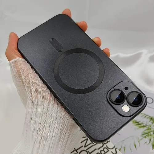 Vista 4 de ankofave Funda magnética para iPhone 13 Mini para mujer, diseño de brillo metálico suave mate con protector de lente de cámara, compatible con Negro