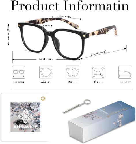 Vista 5 de Gafas de luz azul cuadrado de madera Bloomveil B2 Lente de luz azul/montura negra
