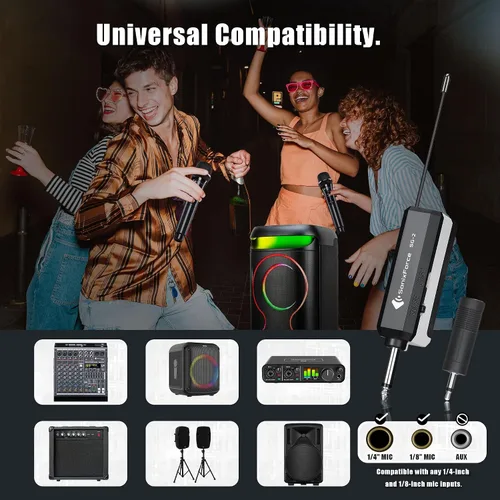 Vista 6 de Micrófonos inalámbricos - Micrófono de karaoke para cantar - Micrófono inalámbrico recargable con receptor de doble canal - Rango de 240 pies