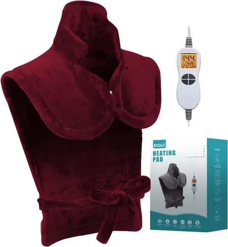 Vista 18 de Ruqiji Almohadilla térmica de cuello y hombro con peso de 19 x 24 pulgadas, 2.5 libras con 12 ajustes de temperatura y temporizador de cuenta