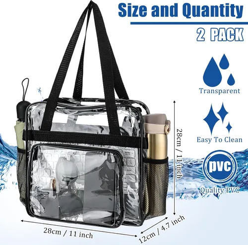 Vista 2 de Silkfly Bolsa de viaje de PVC transparente aprobada para estadios, con asas, correa para el hombro, cremallera para mujer, 2 unidades 2 Pcs