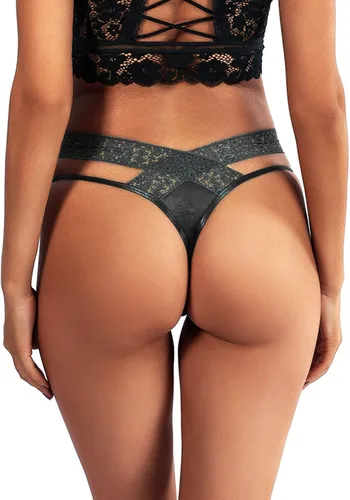 Vista 3 de ZWW Calzoncillos cruzados para mujer bragas sexis con cordones tanga abierta ropa interior de cintura media