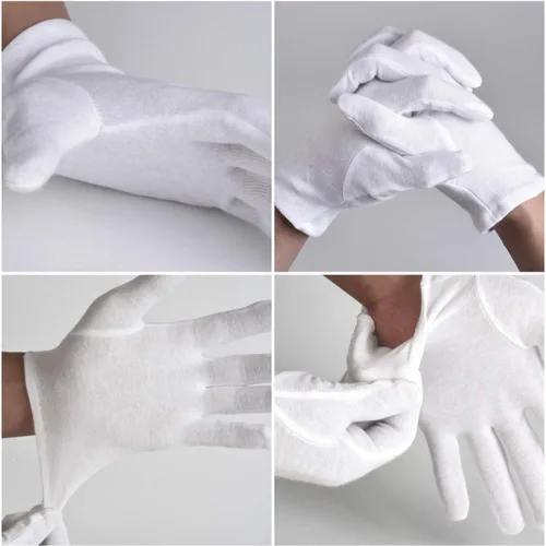 Vista 5 de Guantes 100% algodón, 3 pares de guantes de algodón blanco para mujeres, manos secas, eczema, para servir – Guantes de inspección de joyas
