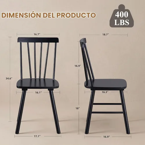 Vista 2 de DUHOME Windsor - Juego de 2 sillas de comedor de madera con respaldo de husillo, sillas de cocina de madera para el hogar, cocina, sala de estar