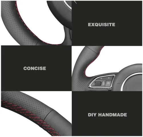 Vista 5 de Compatible con Mazda CX-3 2016-2017, cubierta de volante de automóvil, cubierta de volante cosida a mano, cubierta de volante de cuero negro