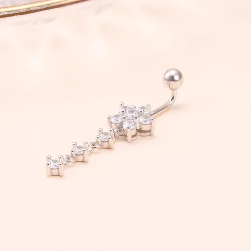 Vista 3 de Anillos colgantes de plata de ley para el ombligo para mujeres y niñas, anillos de ombligo con circonita cúbica para el cuerpo, Plata de ley