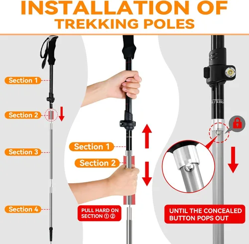 Vista 5 de Bastones de senderismo plegables – Paquete de 2 bastones de senderismo de aluminio, bastones ligeros para personas mayores, hombres, mujeres