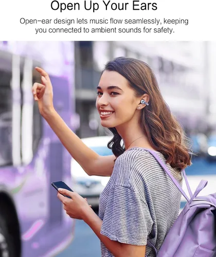 Vista 4 de A50 Auriculares de botón, auriculares Bluetooth 6.0 inalámbricos de oído abierto con comodidad sin peso de 5.3g, 48H de tiempo de reproducción, Oro