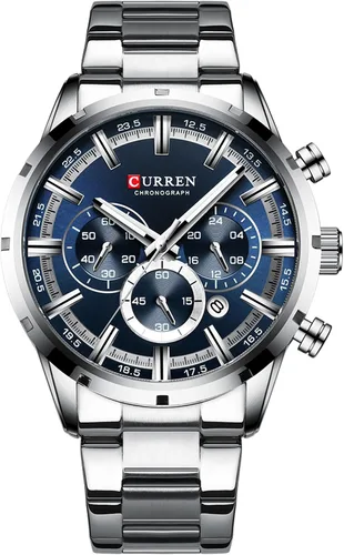 Vista 15 de FANMIS Relojes de lujo para hombre, cronógrafo de negocios, impermeable, de acero inoxidable, analógico, de cuarzo, reloj de pulsera