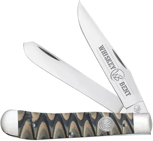 Vista 22 de WHISKEY BENT HAT CO. Navaja de bolsillo plegable tradicional Trapper de 4.125 pulgadas, longitud cerrada, cuchillas de acero inoxidable 440C (azteca)