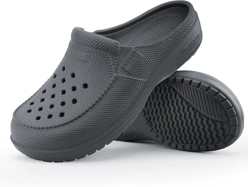 Vista 8 de Zuecos para hombre con soporte de arco, cómodos zuecos para hombres con plantilla acolchada, pantuflas ortopédicas unisex para fascitis plantar