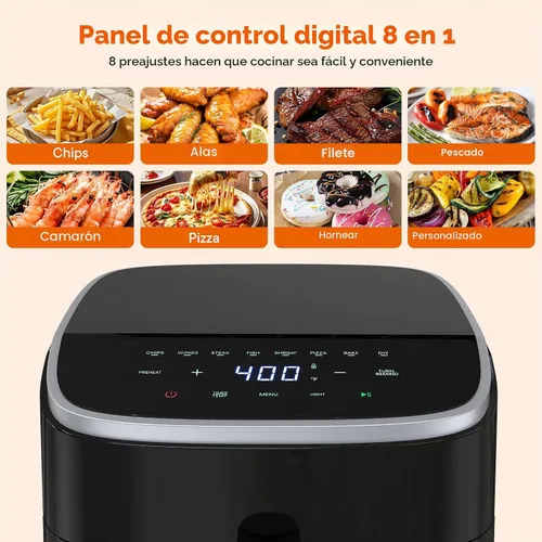 Vista 5 de OLIXIS Freidora de aire de 4 cuartos con ventana visible, freidora de aire digital con pantalla táctil de 1500 W con 8 ajustes preestablecidos Negro
