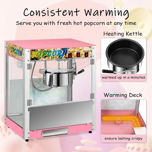 Vista 6 de Máquina comercial de palomitas de maíz, hervidor de 8 onzas, máquina de palomitas de maíz para encimera de 850 W para 48 tazas por lote, máquina