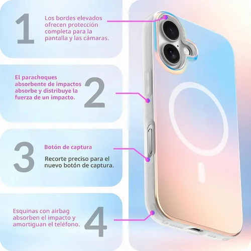 Vista 8 de LONLI Hue - Funda magnética para iPhone 16, compatible con MagSafe, protección contra golpes de 360°, bonita y única funda para teléfono para niñas