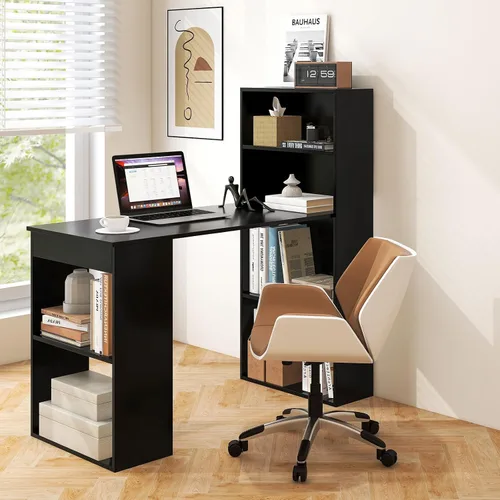 Vista 4 de Tangkula Escritorio para computadora con estantería, escritorio para escritura y estudio con estantes de almacenamiento y soporte para CPU, estación