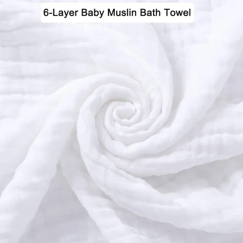 Vista 4 de Aablexema Juego de 2 mantas de muselina para bebé, 6 capas de 43 x 43 pulgadas, toallas de baño para niños y niñas (color blanco)