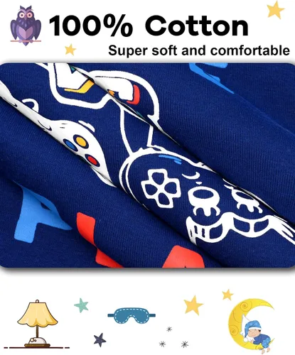 Vista 5 de Pijama para niños de 4 piezas, 100% algodón, talla 18 meses a 12 años