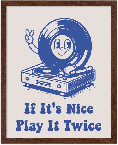 Vista 18 de Poster Master If It's Nice Play It Twice Poster - Retro Record Player Print - Turntable Art - Music Design - Blue Preppy Design - Trendy Artwork