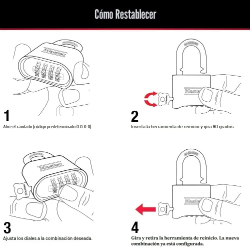 Vista 5 de Master Lock Candado de combinación de latón para uso en interiores y exteriores con combinación reajustable para casillero de gimnasio, puerta