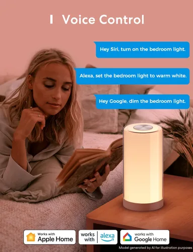Vista 2 de meross Lámpara de mesa inteligente, lámpara de noche, compatible con Apple HomeKit, Siri, Amazon Alexa y SmartThings, blanco sintonizable