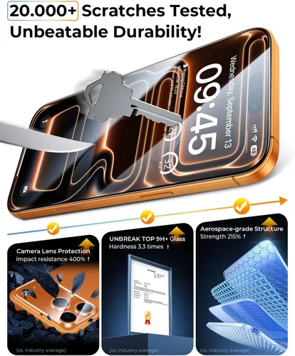 Vista 6 de Paquete de 2+2 protectores de pantalla para iPhone 17 Pro Max, con protector de lente de cámara