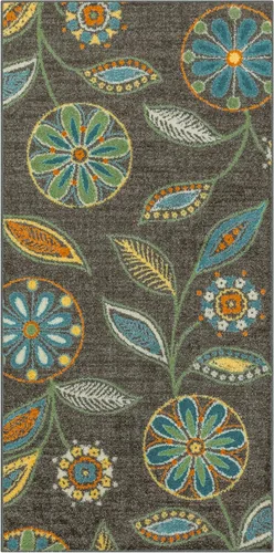 Vista 54 de Maples Rugs Reggie - Alfombra bohemia con estampado floral, 1 pies 8 Gris oscuro