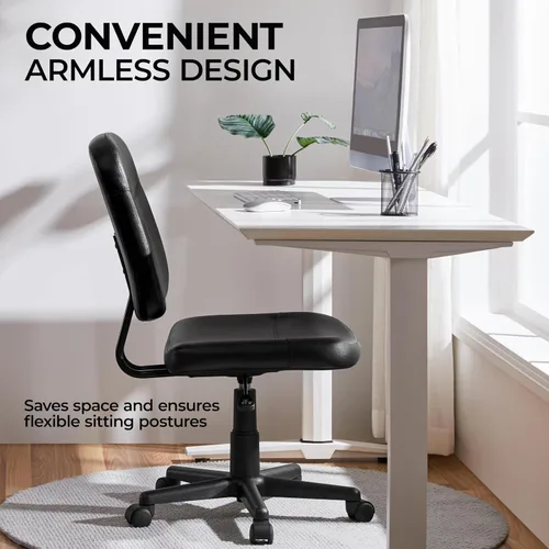 Vista 4 de Yaheetech Silla de oficina sin brazos, silla de escritorio ergonómica, respaldo bajo, piel sintética, ajustable, silla giratoria para computadora