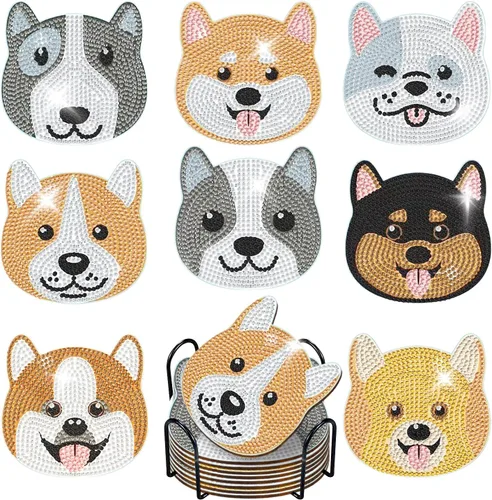 Vista 20 de 6 piezas de posavasos de pintura de diamante Posavasos de arte de diamante Pintura de arte de diamante de trasero de animal Regalo de arte